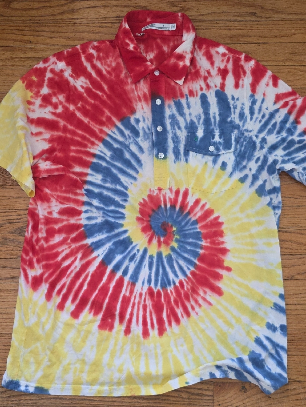 Criquet Red & Blue Tie-Dye Polo Sz L